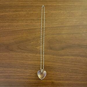 Solid Glass Heart Pendant Necklace With 18” Silver Tone Chain